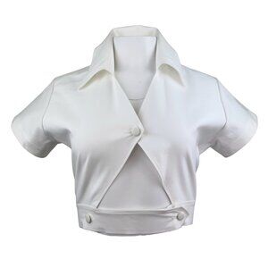 Cropped White Alaia Short Sleeved Blouse with Cut Out